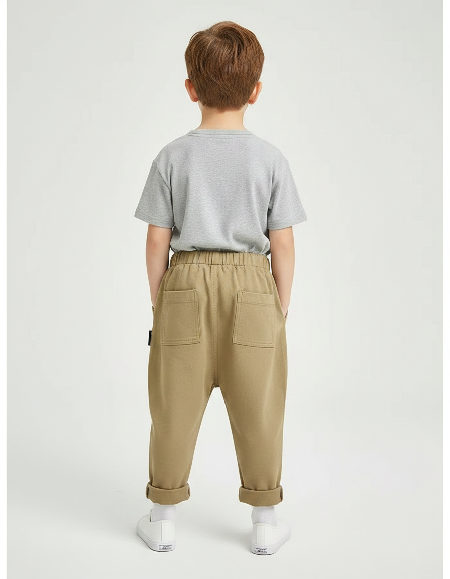 Pantalon Parachute Kaki Coton Ample Décontracté Garçon - vue 2