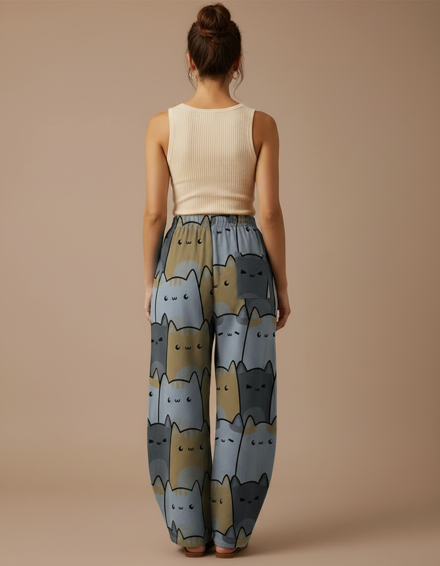 Pantalon Parachute Femme Gris Large - Imprimé Viscose - vue 2