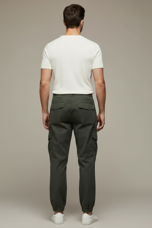 Pantalon Parachute Cargo Vert Ample Coton Homme - Kaki Toile - vue 2