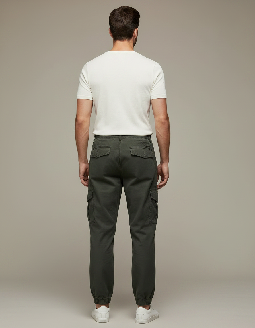 Pantalon Parachute Cargo Vert Ample Coton Homme - Kaki Toile - vue 2