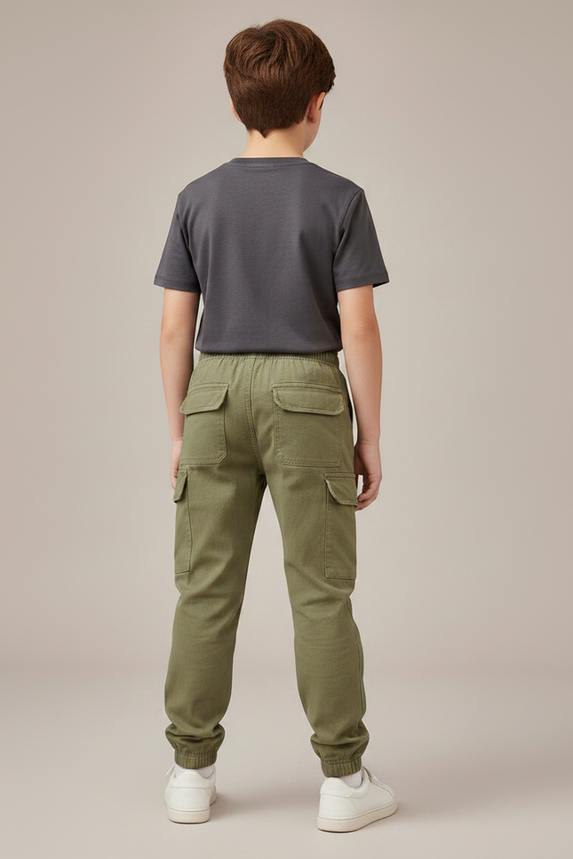 Pantalon Parachute Kaki Cargo Coton Confortable Enfant - Gabardine - vue 2