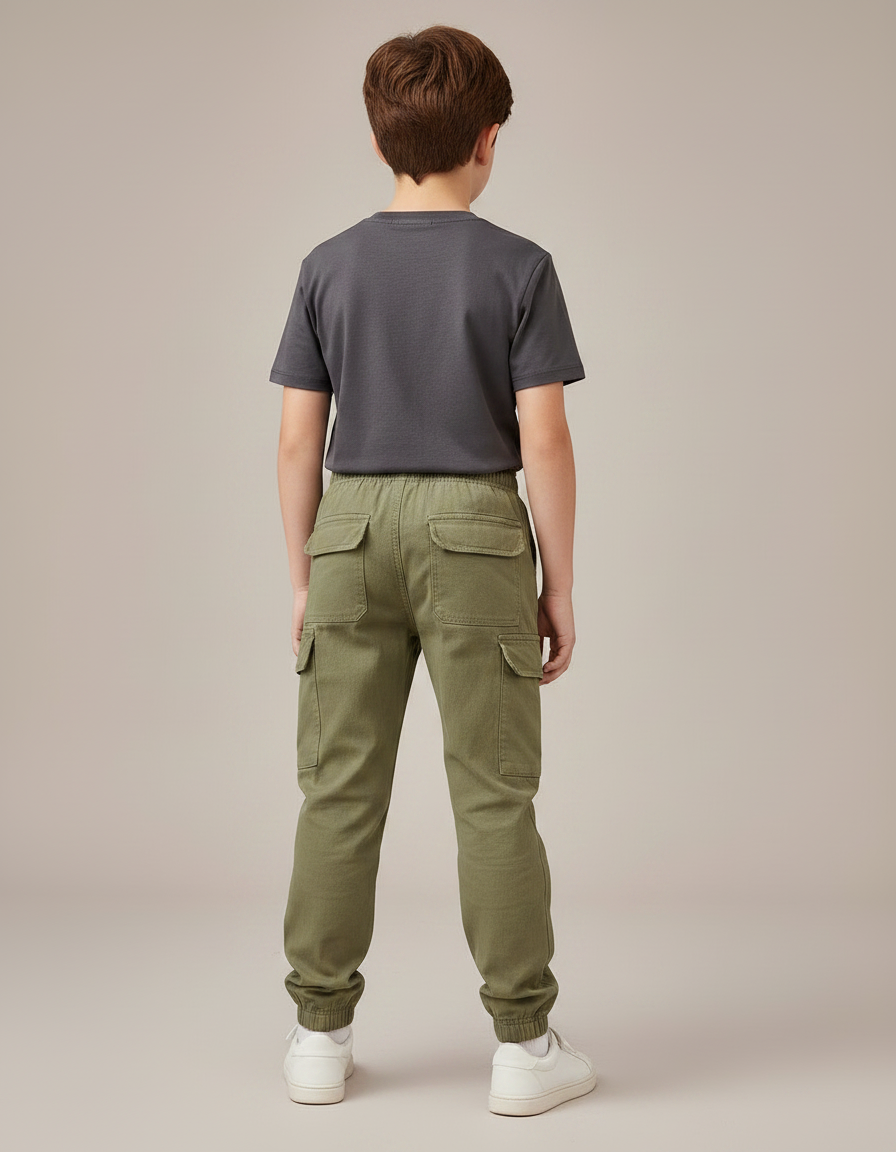 Pantalon Parachute Kaki Cargo Coton Confortable Enfant - Gabardine - vue 2