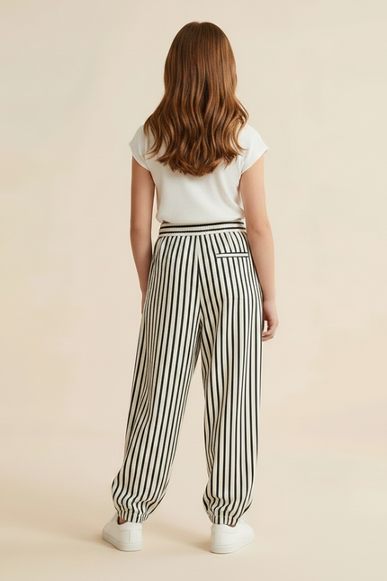Pantalon Parachute Rayé Noir Blanc Ample Décontracté - Multicolore Viscose - vue 2