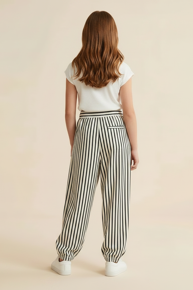 Pantalon Parachute Rayé Noir Blanc Ample Décontracté - Multicolore Viscose - vue 2