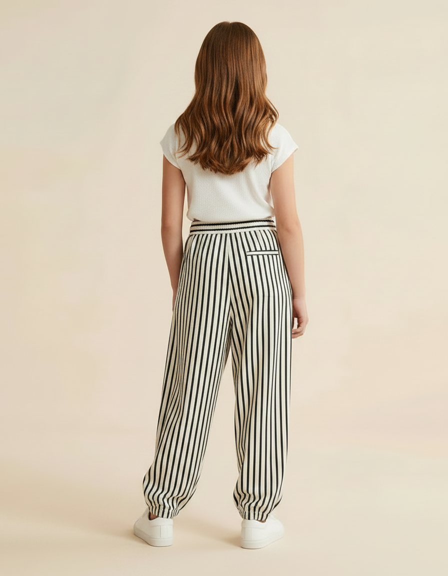 Pantalon Parachute Rayé Noir Blanc Ample Décontracté - Multicolore Viscose - vue 2
