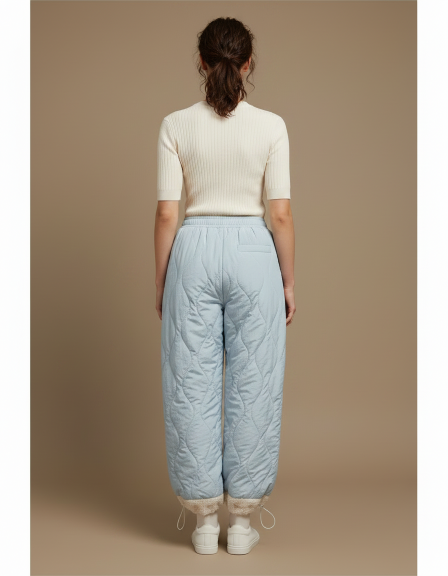 Pantalon Parachute Bleu Matelassé Ample Doublé Polaire - Polyester - vue 2