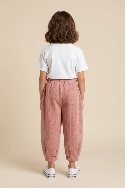 Pantalon Parachute Rose Côtelé Ample Imprimé Enfants - Cordé - vue 2