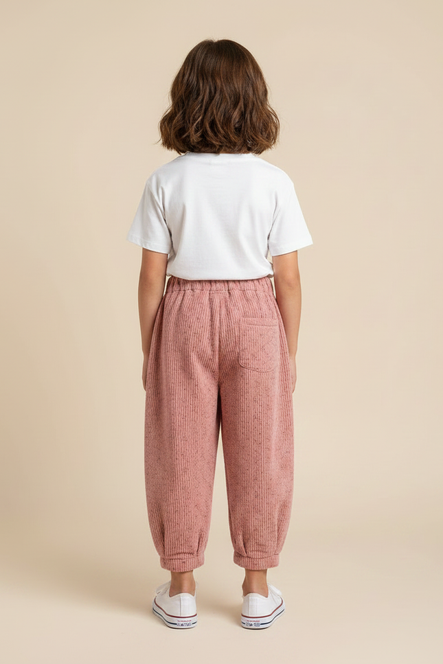 Pantalon Parachute Rose Côtelé Ample Imprimé Enfants - Cordé - vue 2