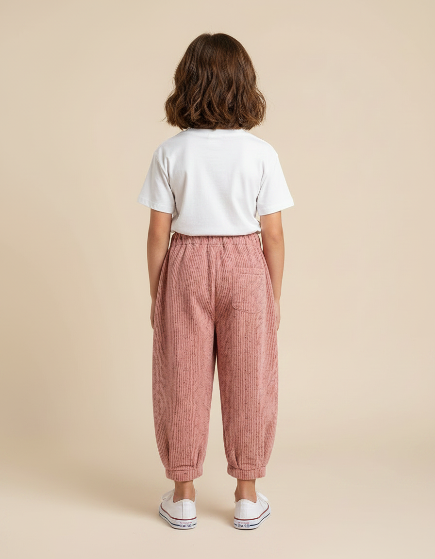 Pantalon Parachute Rose Côtelé Ample Imprimé Enfants - Cordé - vue 2