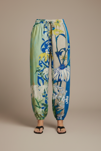 Pantalon Parachute Fluide Imprimé Floral Ample Décontracté Estival - Lin - vue 3