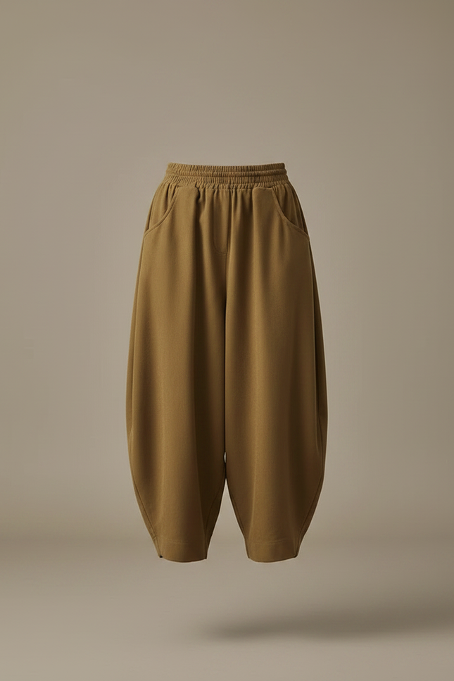 Pantalon Parachute Kaki Ample Coton Décontracté Femme - vue 3