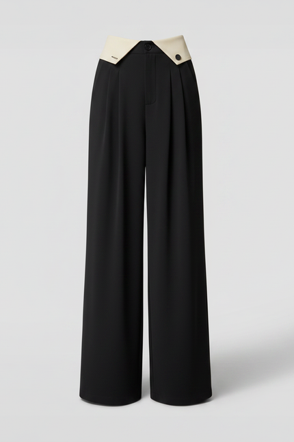 Pantalon Parachute Noir Fluide Taille Haute Élégant - Polyester - vue 3