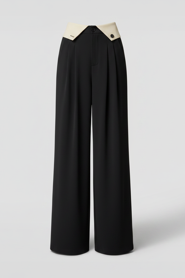 Pantalon Parachute Noir Fluide Taille Haute Élégant - Polyester - vue 3