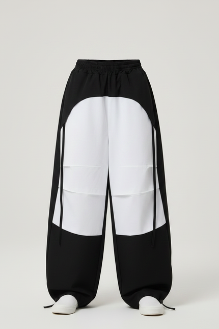 Pantalon Parachute Noir Blanc Ample Bicolore Enfant - Multicolore Polyester - vue 3