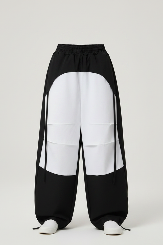 Pantalon Parachute Noir Blanc Ample Bicolore Enfant - Multicolore Polyester - vue 3