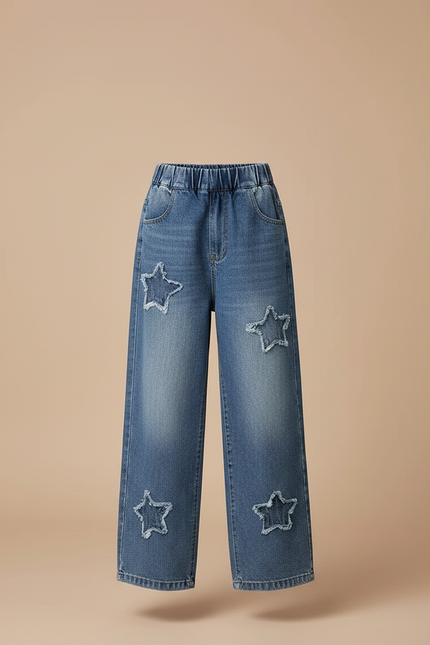 Pantalon Parachute Denim Étoiles Ample Enfant - Bleu Jean - vue 3