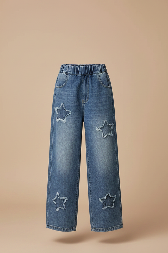Pantalon Parachute Denim Étoiles Ample Enfant - Bleu Jean - vue 3
