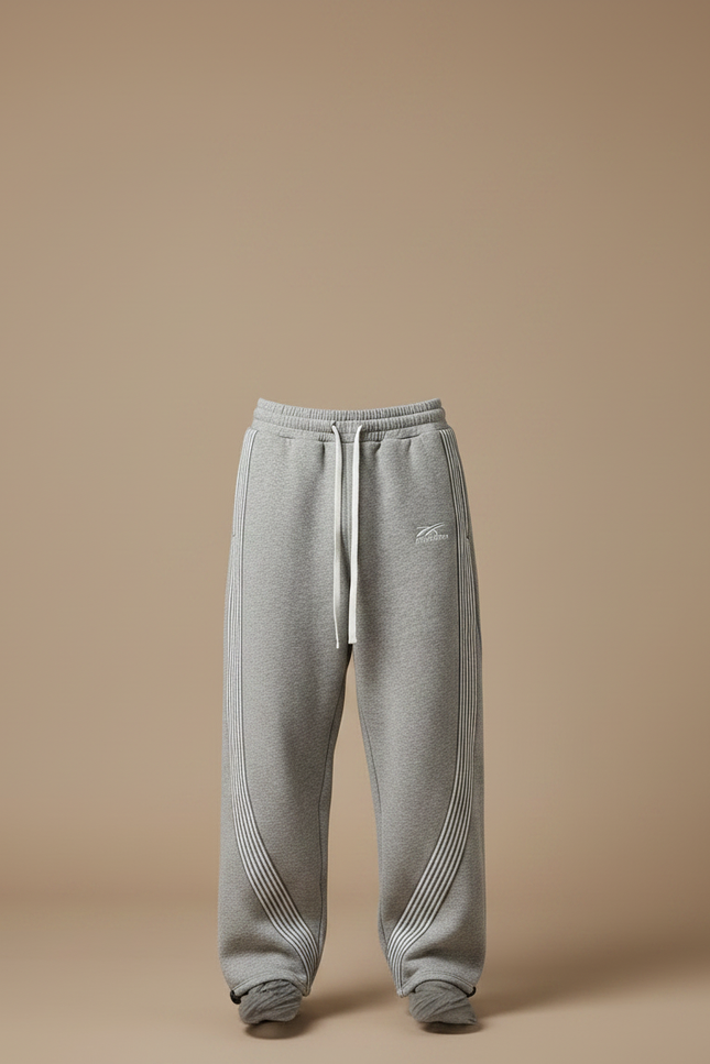 Pantalon Parachute Homme Gris Baggy Streetwear 2 - Molleton - vue 3