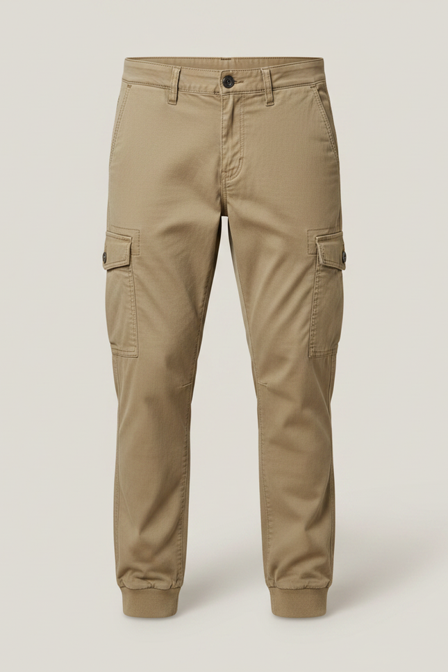 Pantalon Parachute Cargo Homme Coton Ample Beige Décontracté - vue 3