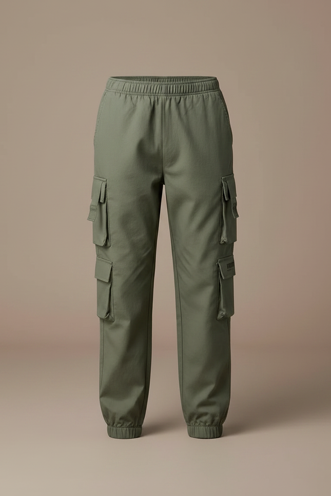 Pantalon Parachute Vert Ample Cargo Coton Garçon - Kaki - vue 3