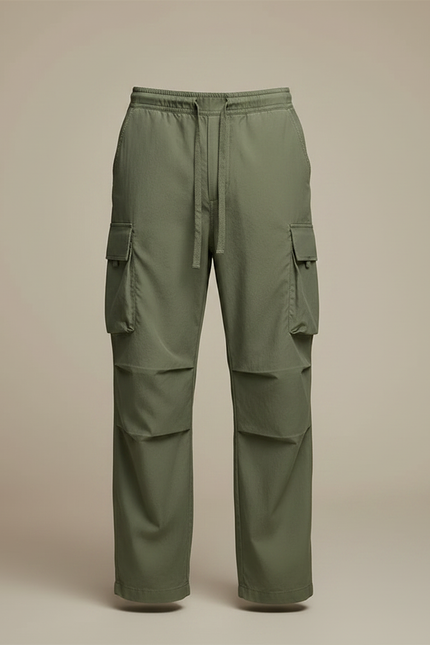 Pantalon Parachute Vert Ample Décontracté Homme Cargo - Kaki Polyester - vue 3
