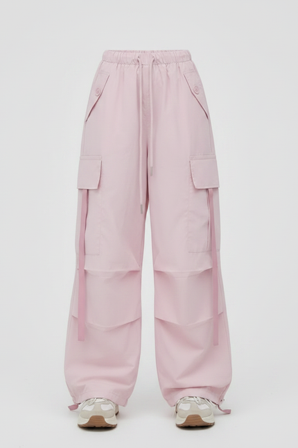 Pantalon Parachute Rose Bleu Ample Cargo Fille - Polyester - vue 3