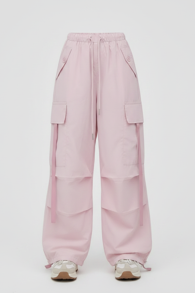 Pantalon Parachute Rose Bleu Ample Cargo Fille - Polyester - vue 3