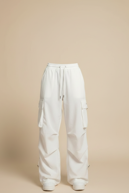 Pantalon Parachute Blanc Cargo Ample Femme Streetwear - Polyester - vue 3
