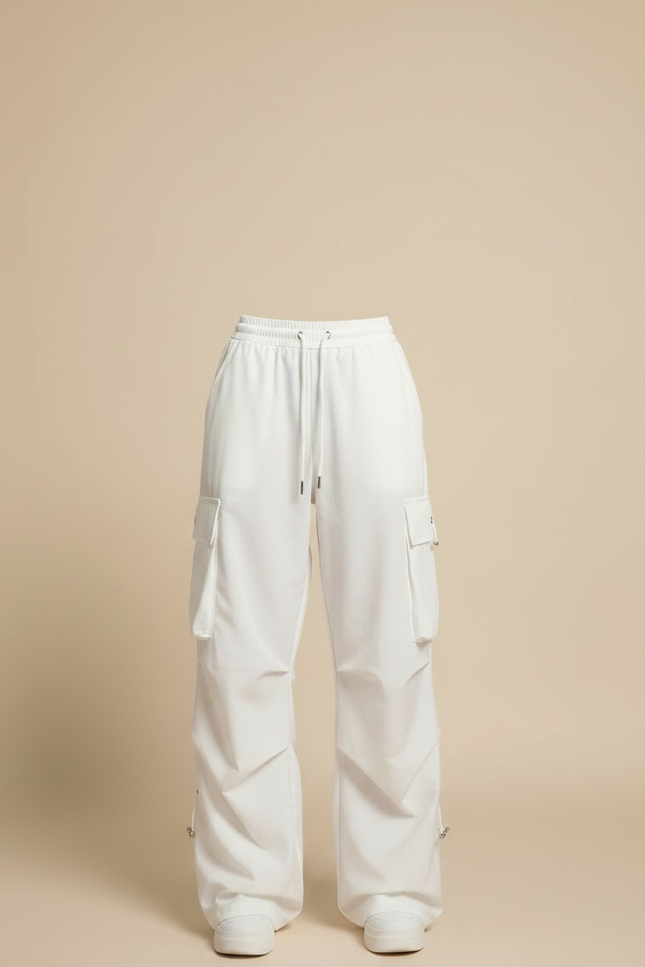 Pantalon Parachute Blanc Cargo Ample Femme Streetwear - Polyester - vue 3