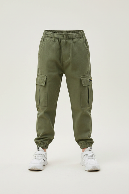 Pantalon Parachute Cargo Ample Coton Garçon Décontracté - Kaki - vue 3