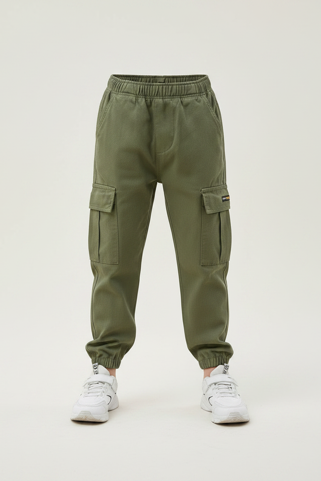 Pantalon Parachute Cargo Ample Coton Garçon Décontracté - Kaki - vue 3