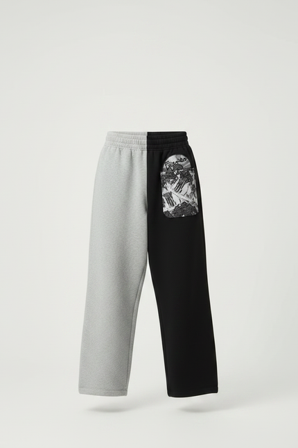 Pantalon Parachute Bicolore Ample Brodé Streetwear - Multicolore Molleton - vue 3