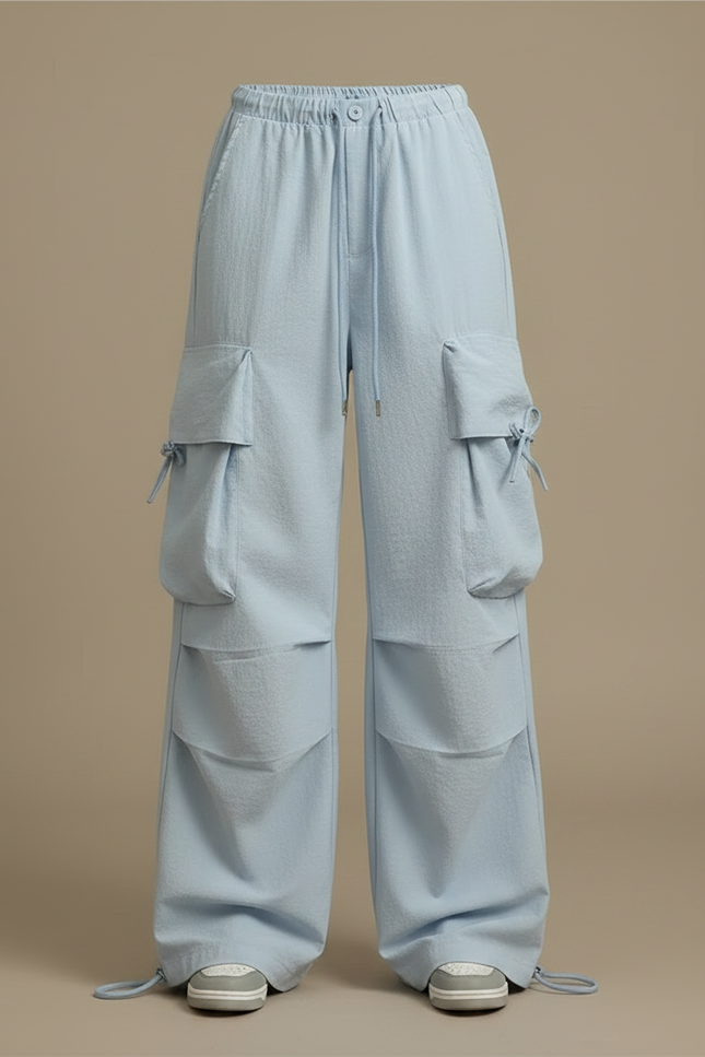 Pantalon Parachute Bleu Ciel Ample Cargo Femme - Polyester - vue 3