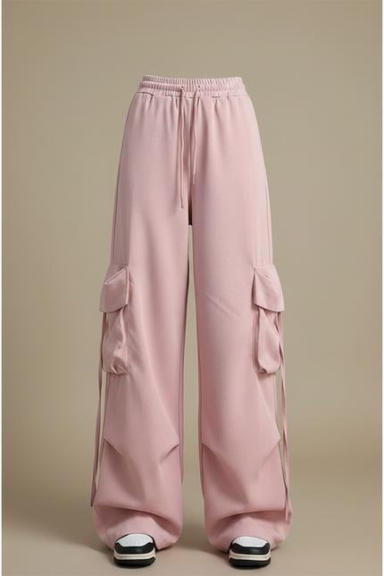 Pantalon Parachute Rose Ample Cargo Cordon Femme - Molleton - vue 3