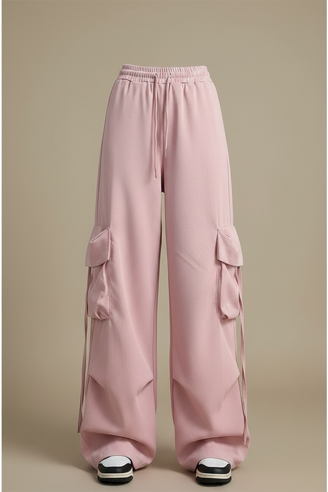 Pantalon Parachute Rose Ample Cargo Cordon Femme - Molleton - vue 3