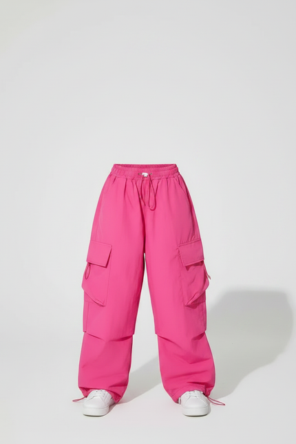 Pantalon Parachute Rose Cargo Ample Fille Enfants - Polyester - vue 3