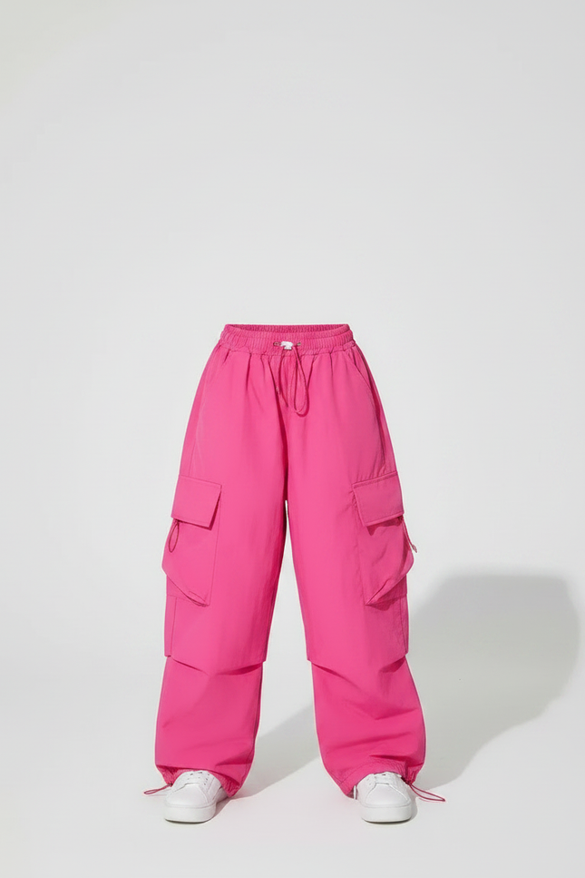 Pantalon Parachute Rose Cargo Ample Fille Enfants - Polyester - vue 3