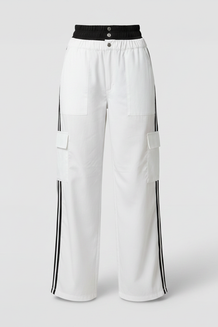 Pantalon Parachute Femme Blanc Cargo - Toile - vue 3
