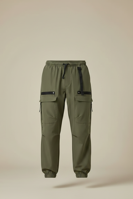 Pantalon Parachute Kaki Cargo Multi-poches Homme - Polyester - vue 3