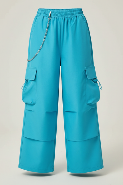 Pantalon Parachute Bleu Cargo Ample Taille Haute Enfant - Polyester - vue 3