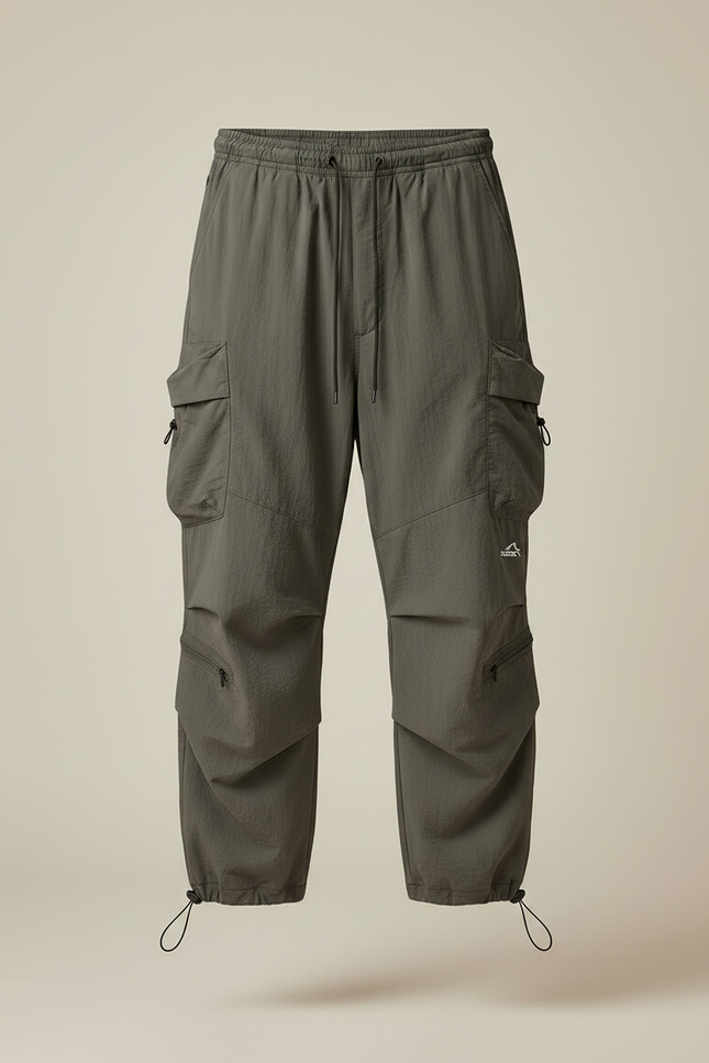 Pantalon Parachute Gris Homme - Kaki Polyester - vue 3