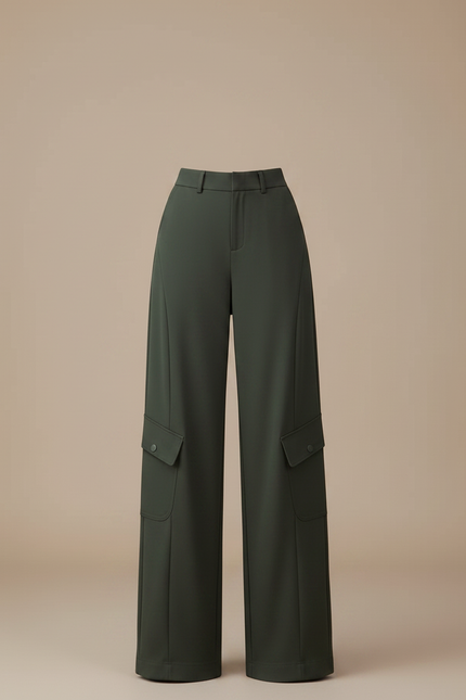 Pantalon Parachute Kaki Ample Cargo Évasé Femme - Polyester - vue 3