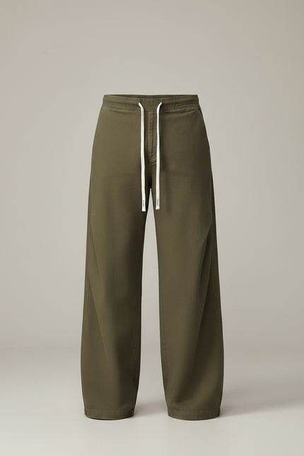 Pantalon Parachute Kaki Ample Cordon Coton Homme - vue 3