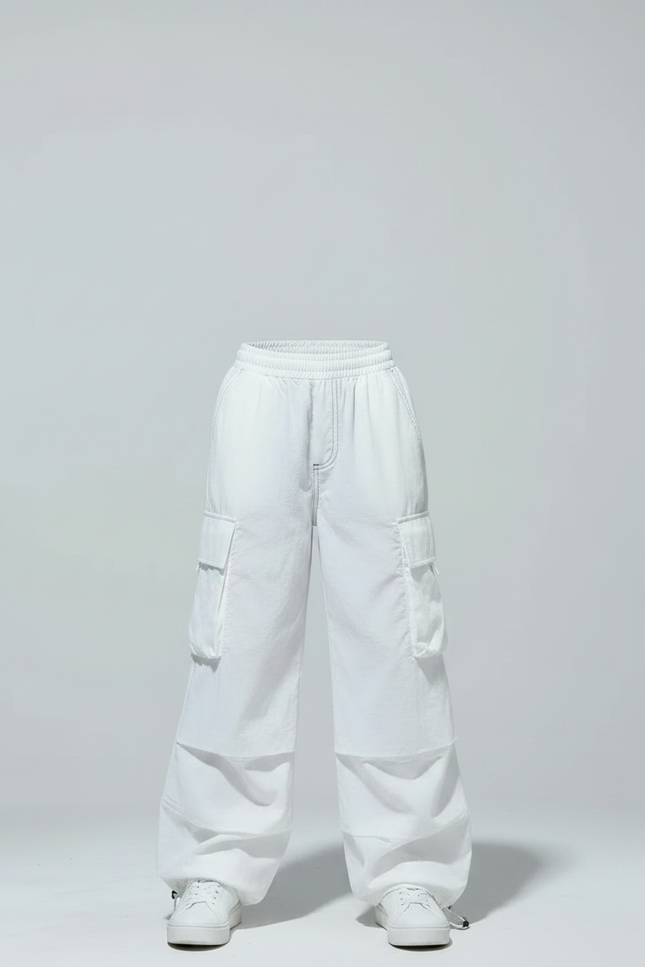 Pantalon Parachute Blanc Cargo Ample Enfant Fille - Polyester - vue 3