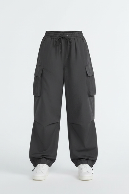 Pantalon Parachute Cargo Ample Fille Coton Rose Gris - vue 3