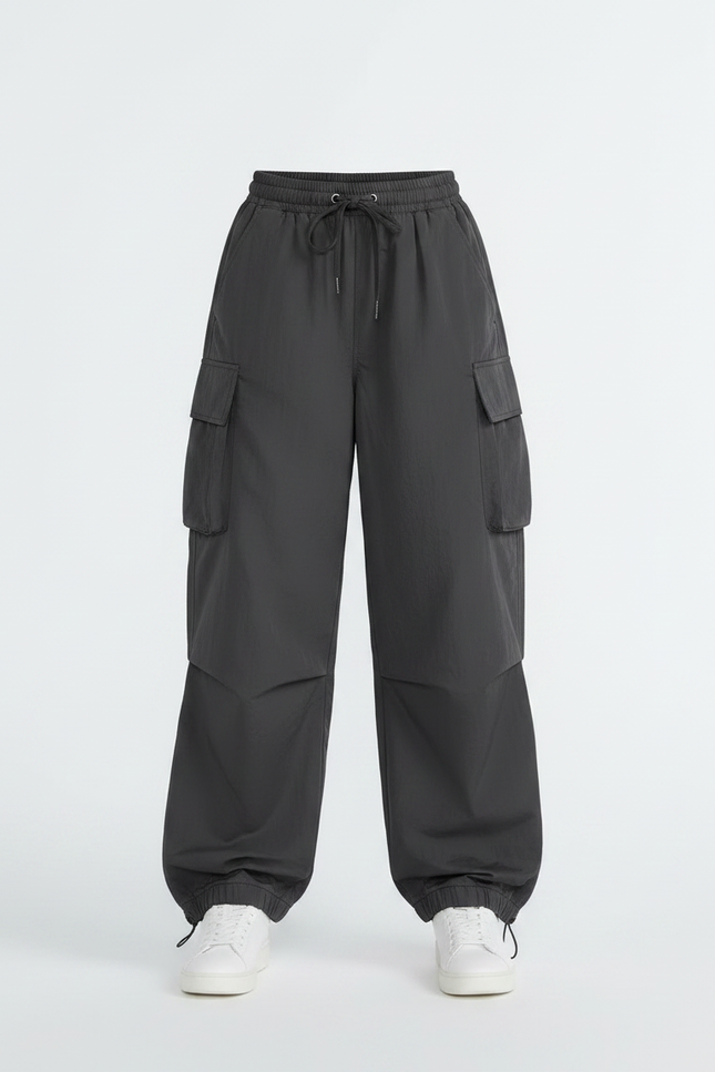 Pantalon Parachute Cargo Ample Fille Coton Rose Gris - vue 3
