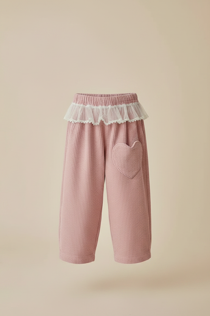 Pantalon Parachute Rose Côtelé Ample Cœur Fille - Cordé - vue 3