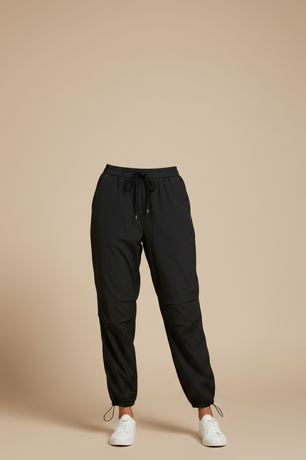 Pantalon Parachute Noir Fluide Froissé Décontracté - Polyester - vue 3