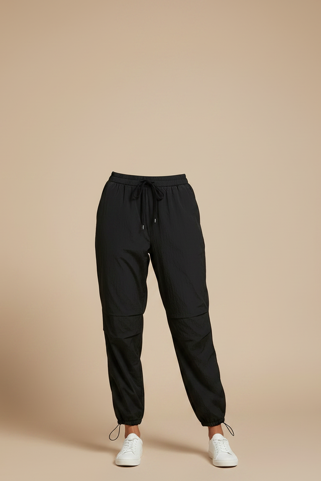 Pantalon Parachute Noir Fluide Froissé Décontracté - Polyester - vue 3