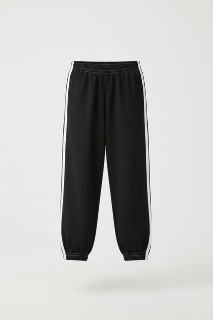 Pantalon Parachute Noir Ample Rayures Blanches Sport - Molleton - vue 3